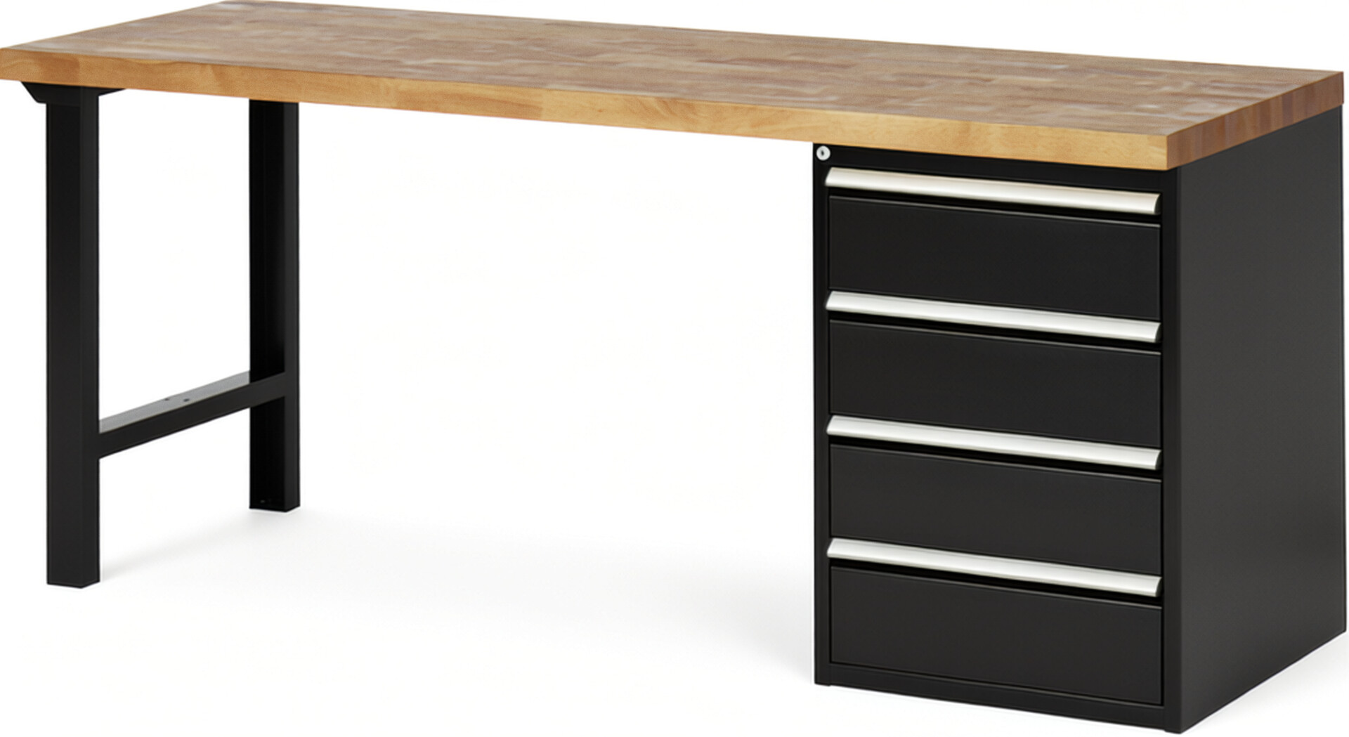 RAU Werkbank schwarz - Breite 200 cm - Tiefe 70 cm - Höhe 84 cm - Buche-Massiv Arbeitsplatte 40 mm