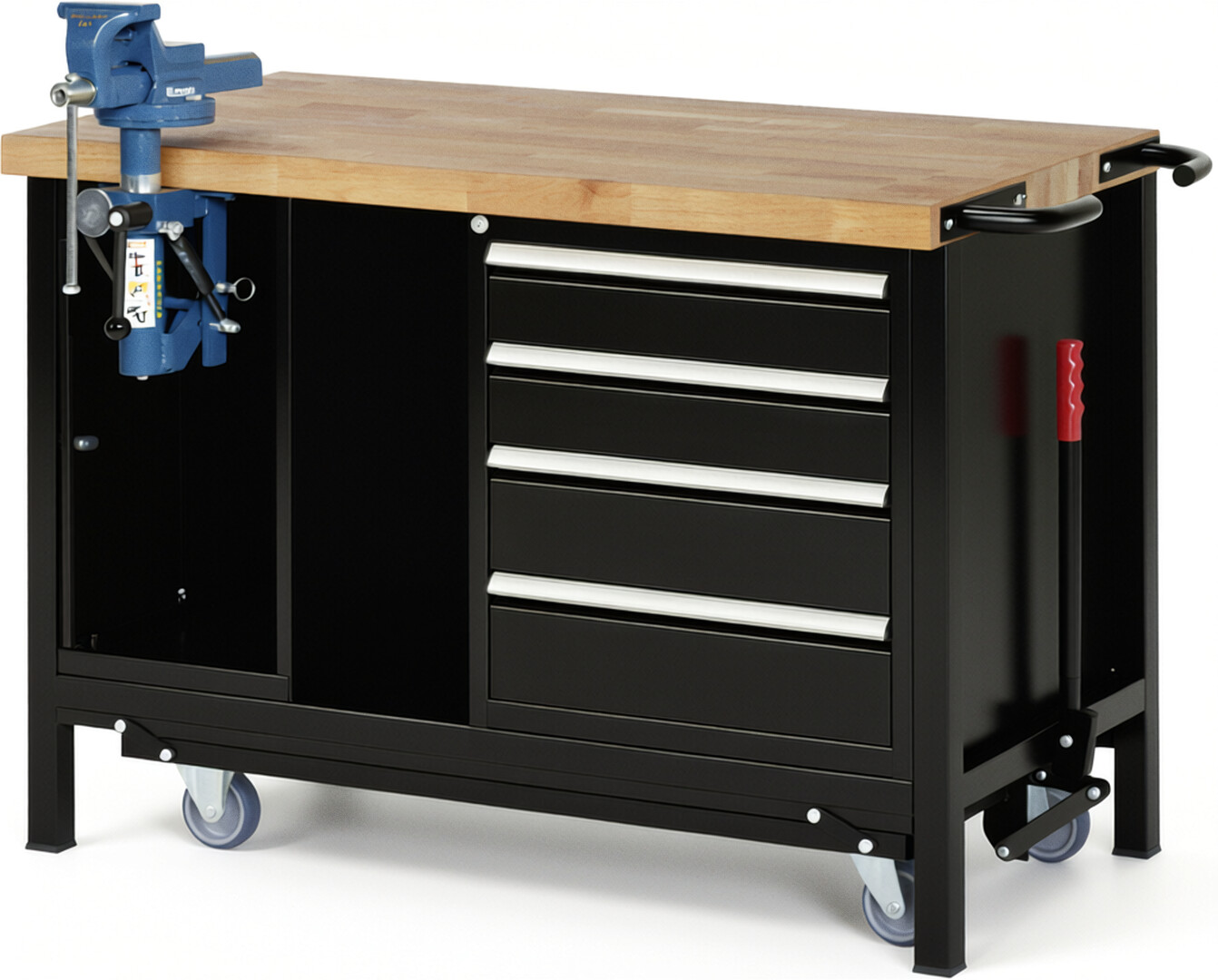 RAU Werkbank schwarz - Breite 125 cm - Tiefe 70 cm - Höhe 88 cm - Buche-Massiv Arbeitsplatte 40 mm