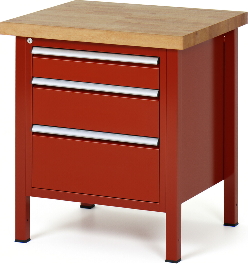 RAU Werkbank rot - Breite 75 cm - Tiefe 70 cm - Höhe 104 cm - Buche-Massiv Arbeitsplatte 40 mm