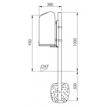 Ovaler Abfallbehälter mit Federklappe - mit Aufkleber - Pfosten-/Wandmontage - 45l - Eisenglimmer