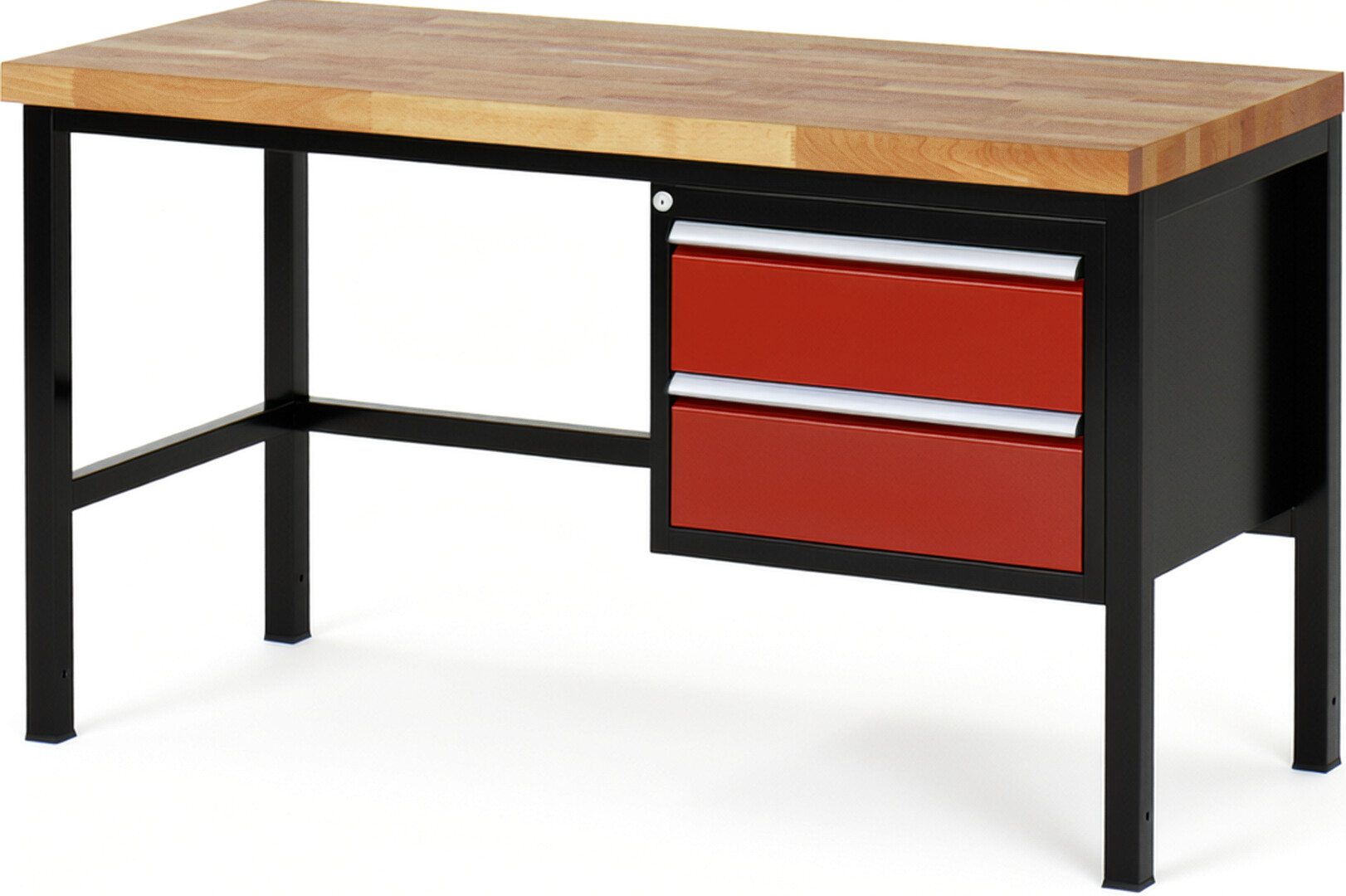 RAU Werkbank schwarz - rot - Breite 150 cm - Tiefe 70 cm - Höhe 104 cm - Buche-Massiv Arbeitsplatte 40 mm