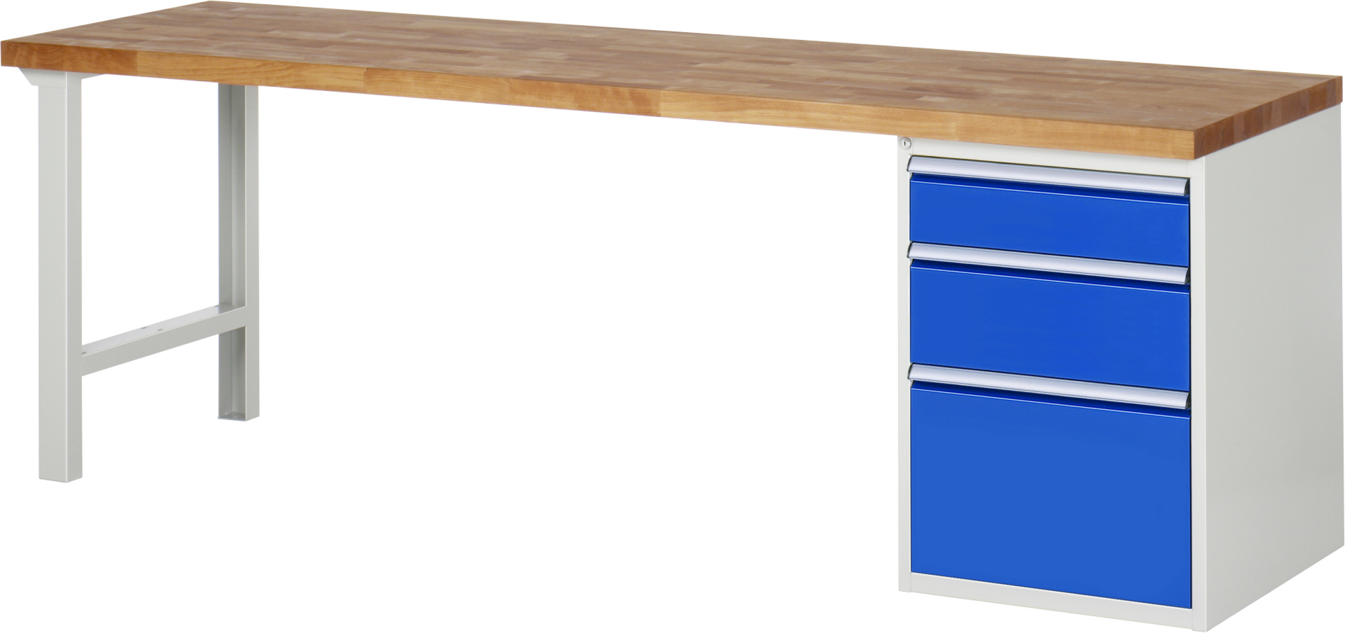 Werkbank Modell 7508 rot - schwarz, BxTxH 2500x700x890 mm,  Buche-Massiv Arbeitsplatte 40 mm,  3 Schubladen mit  Vollauszug 100 % und  SoftClosing