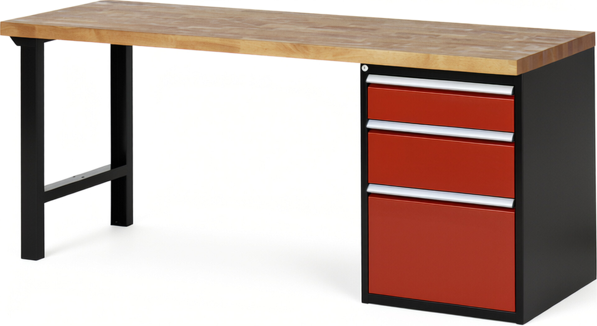 RAU Werkbank schwarz - rot - Breite 200 cm - Tiefe 70 cm - Höhe 89 cm - Buche-Massiv Arbeitsplatte 40 mm