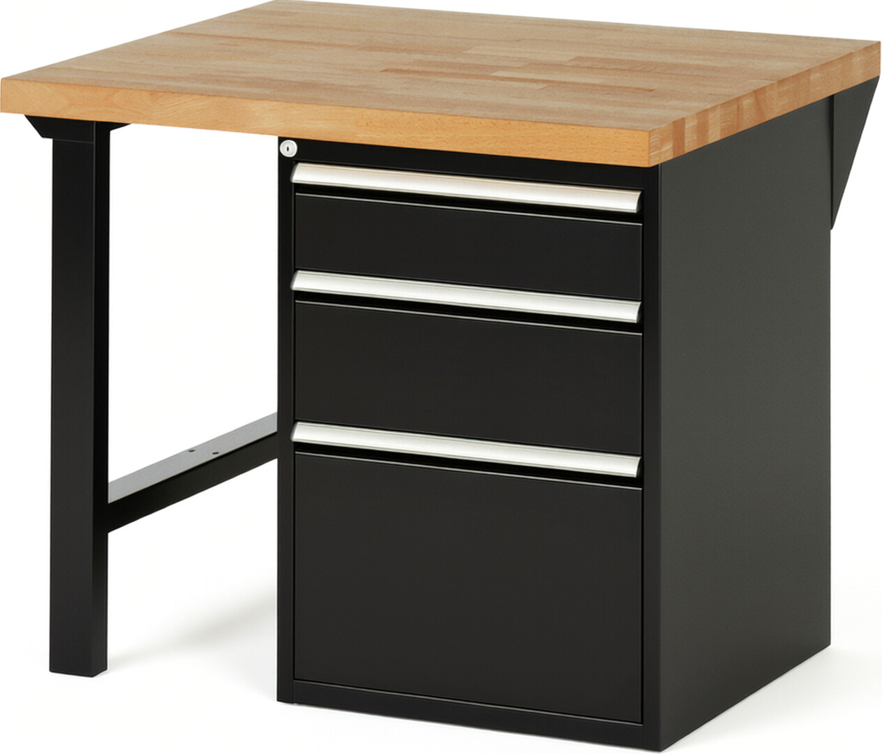 RAU Werkbank schwarz - Breite 100 cm - Tiefe 90 cm - Höhe 84 cm - Buche-Massiv Arbeitsplatte 40 mm