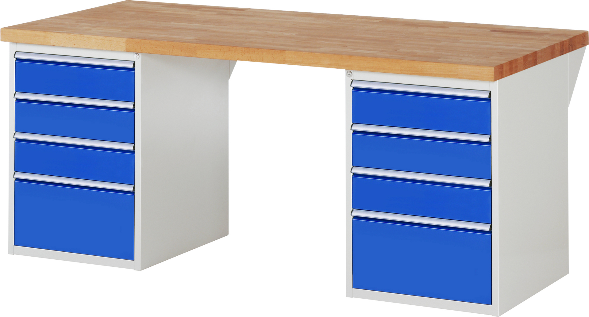 Werkbank Modell 7510 rot - schwarz, BxTxH 2000x900x840 mm,  Buche-Massiv Arbeitsplatte 40 mm,  8 Schubladen mit  Vollauszug 100 % und  SoftClosing