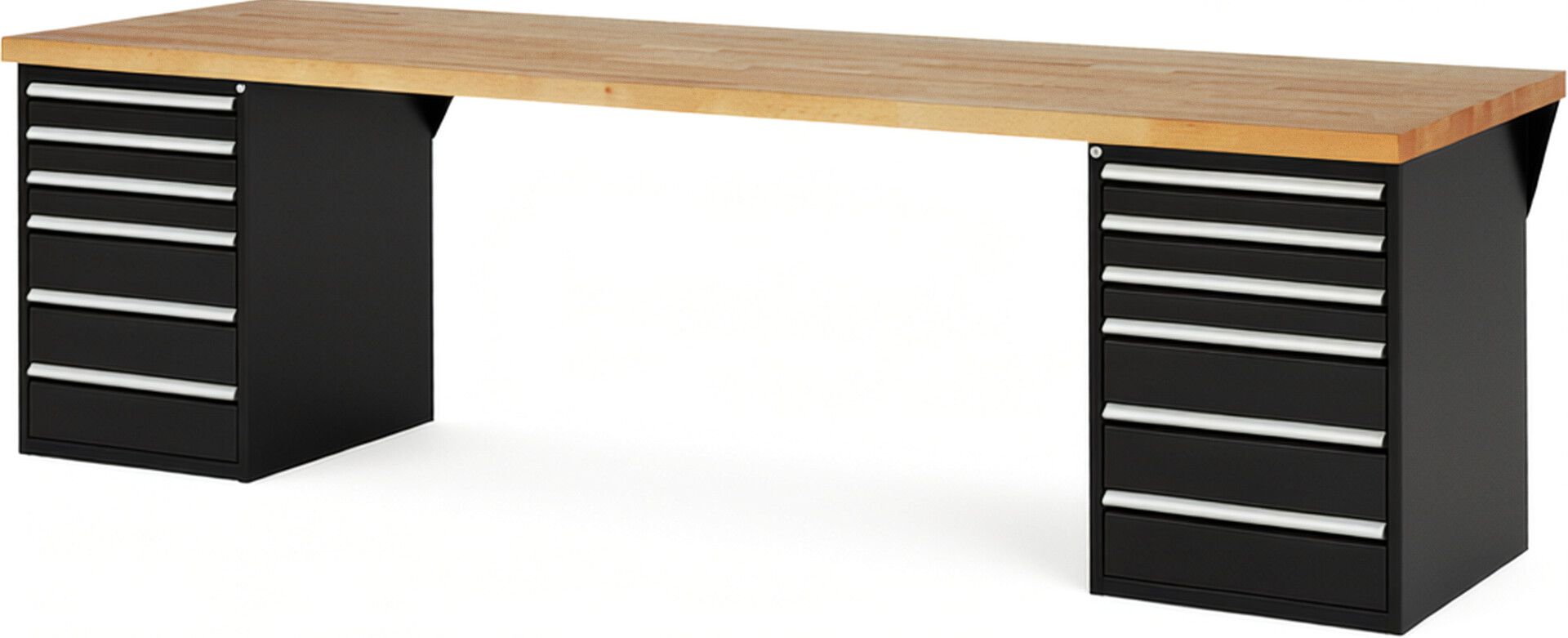 RAU Werkbank schwarz - Breite 300 cm - Tiefe 90 cm - Höhe 84 cm - Buche-Massiv Arbeitsplatte 40 mm