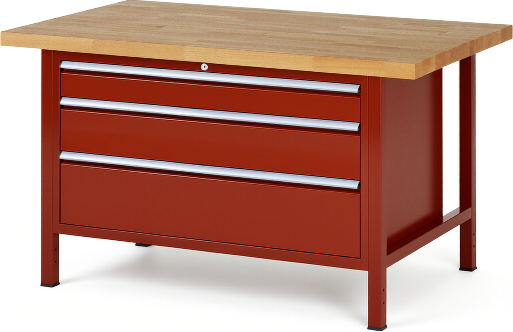 RAU Werkbank rot - Breite 150 cm - Tiefe 90 cm - Höhe 84 cm - Buche-Massiv Arbeitsplatte 40 mm