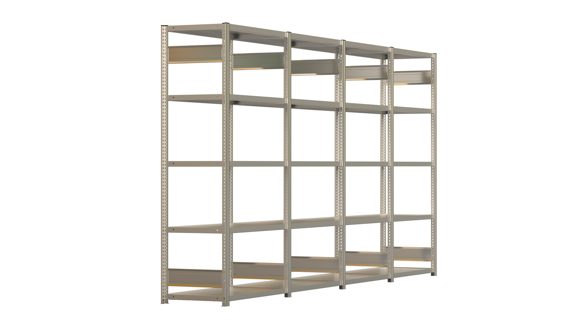 Fachbodenregal BERT - Breite: 402 cm - Tiefe: 50 cm - Höhe: 200 cm - 20 Böden - Regalreihe