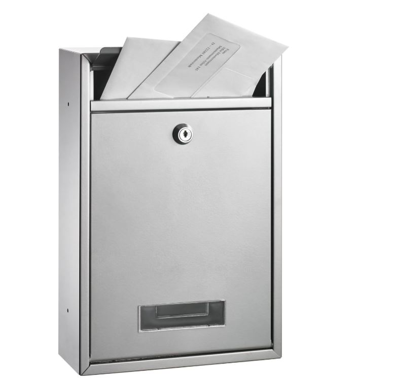 Briefkasten, silberfarben, BxTxH 215x85x320 mm, mit Klarsichtfenster und Halter für Namensschild