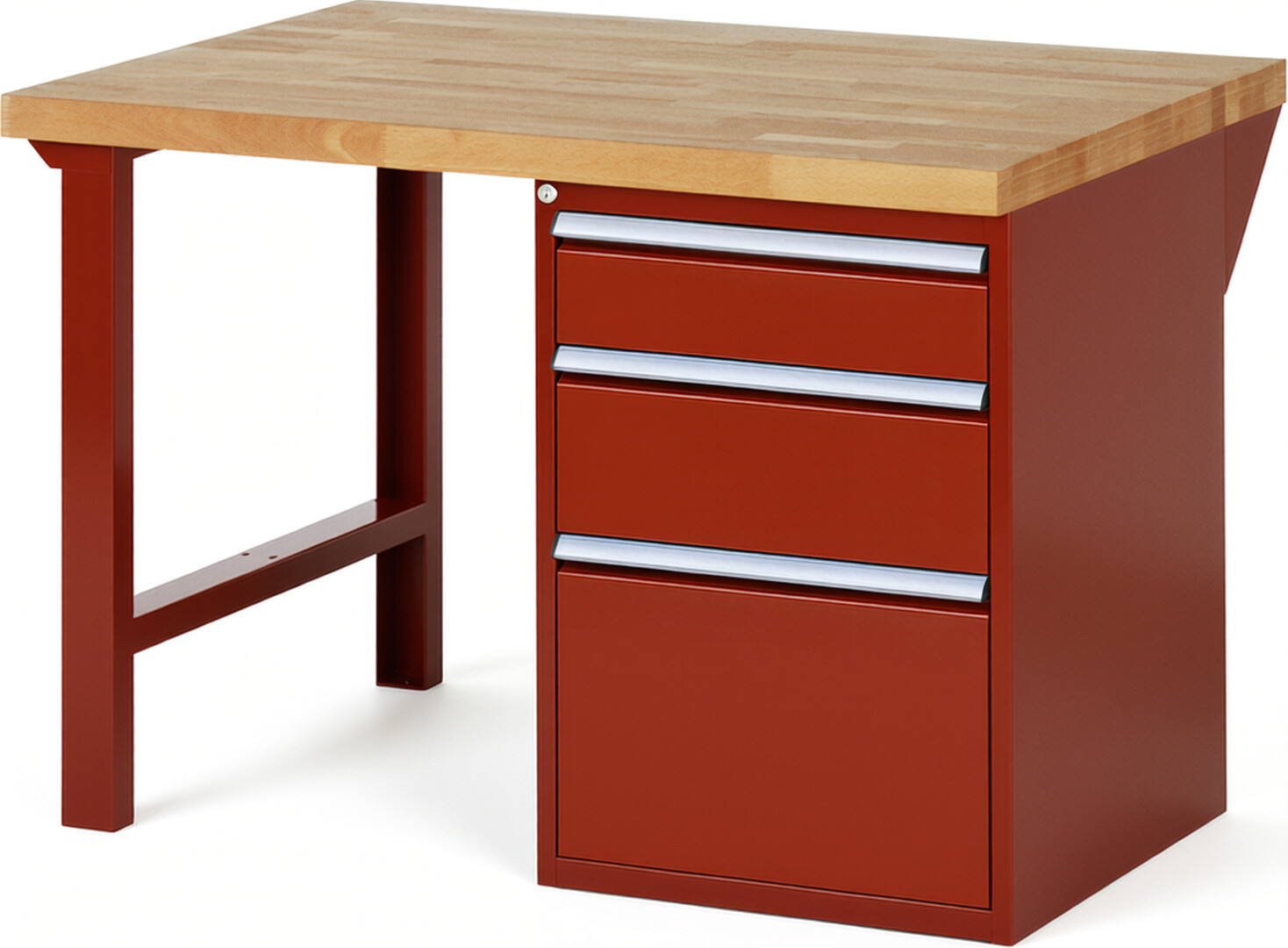 RAU Werkbank rot - Breite 125 cm - Tiefe 90 cm - Höhe 89 cm - Buche-Massiv Arbeitsplatte 40 mm