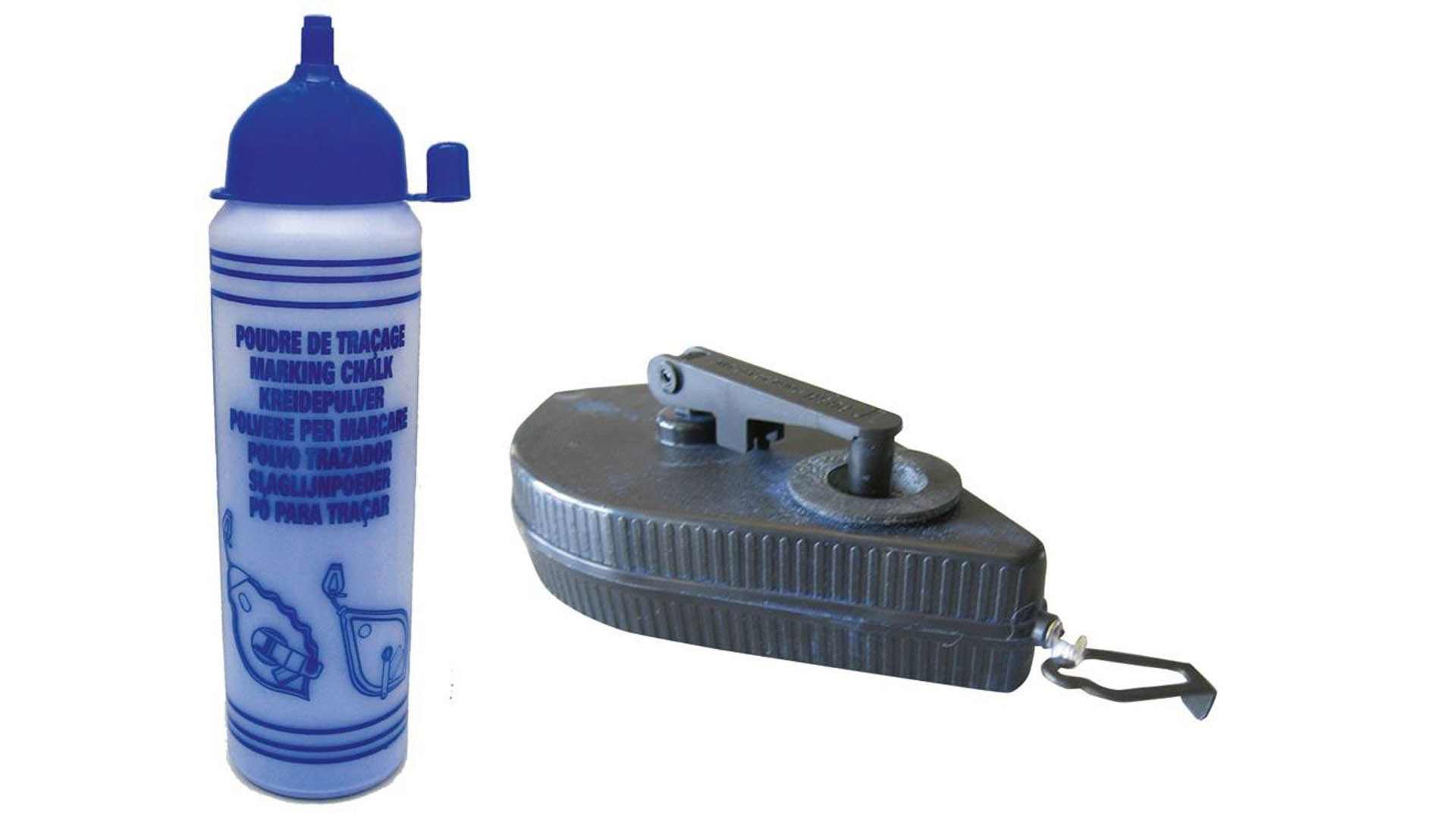 Bodenmarkier-Set, bestehend aus 1 Markiergerät, Schlagschnur 30 m lang, 100 g Markierungspulver, Parkplatzpläne