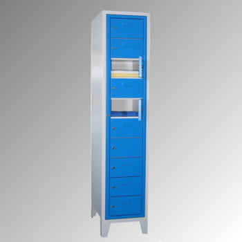 Wäscheschrank / Wäscheverteilschrank - 10 Fächer a 315 mm - 1.850x400x500 mm (HxBxT) - Füße - Zylinderschloss - enzianblau