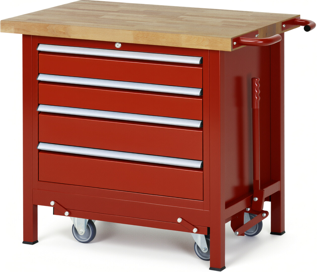 RAU Werkbank rot - Breite 100 cm - Tiefe 70 cm - Höhe 88 cm - Buche-Massiv Arbeitsplatte 40 mm