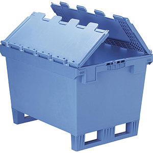 Euronorm-Mehrwegbehälter, Kufen + Deckel, Volumen 114 Liter, LxBxH 800x600x453 mm, Farbe blau