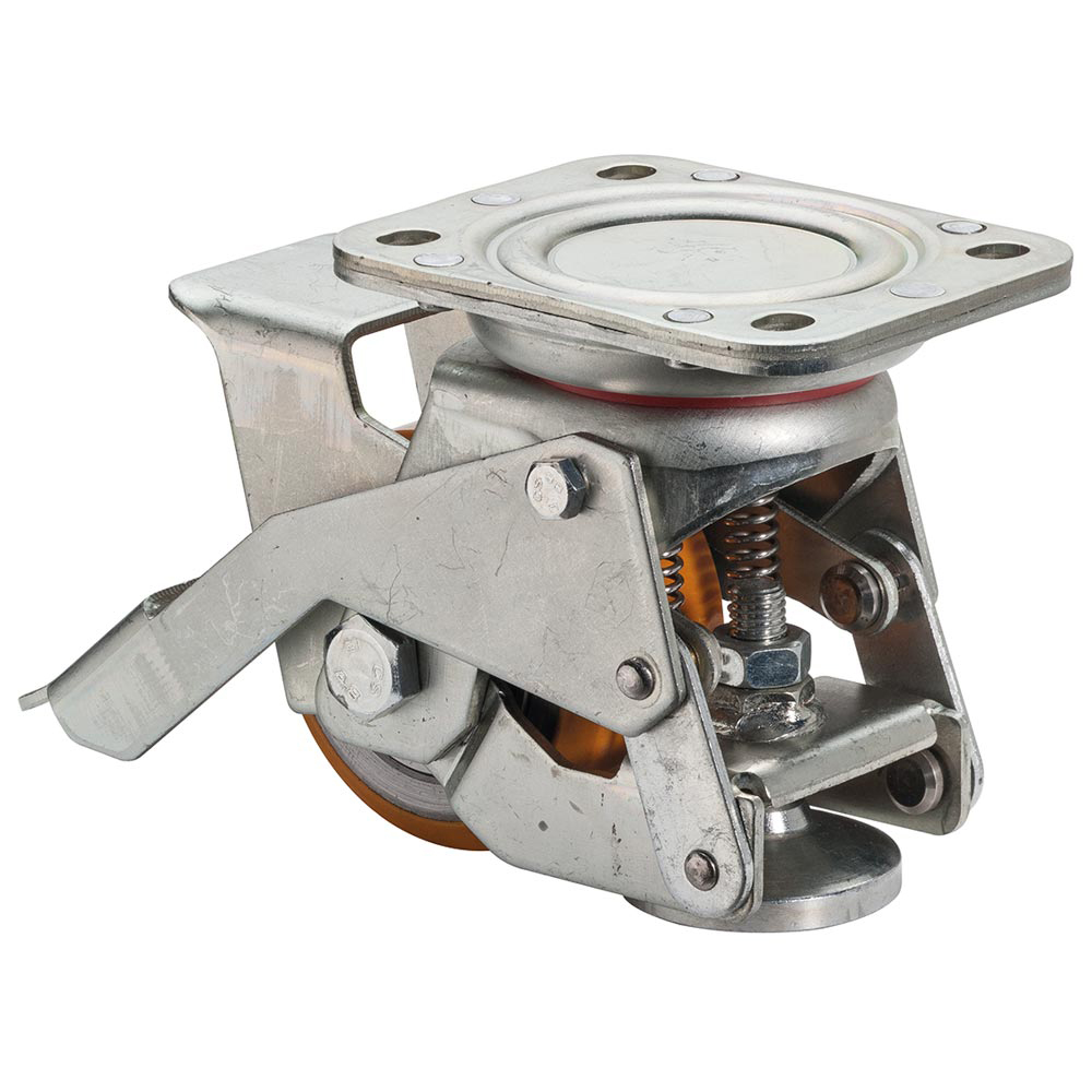 Hebe-Lenkrolle, Polyurethan, Durchm. 75 mm, Nivellierhöhe 112-125 mm, Traglast 350 kg, Kugellager, Schraubplatte