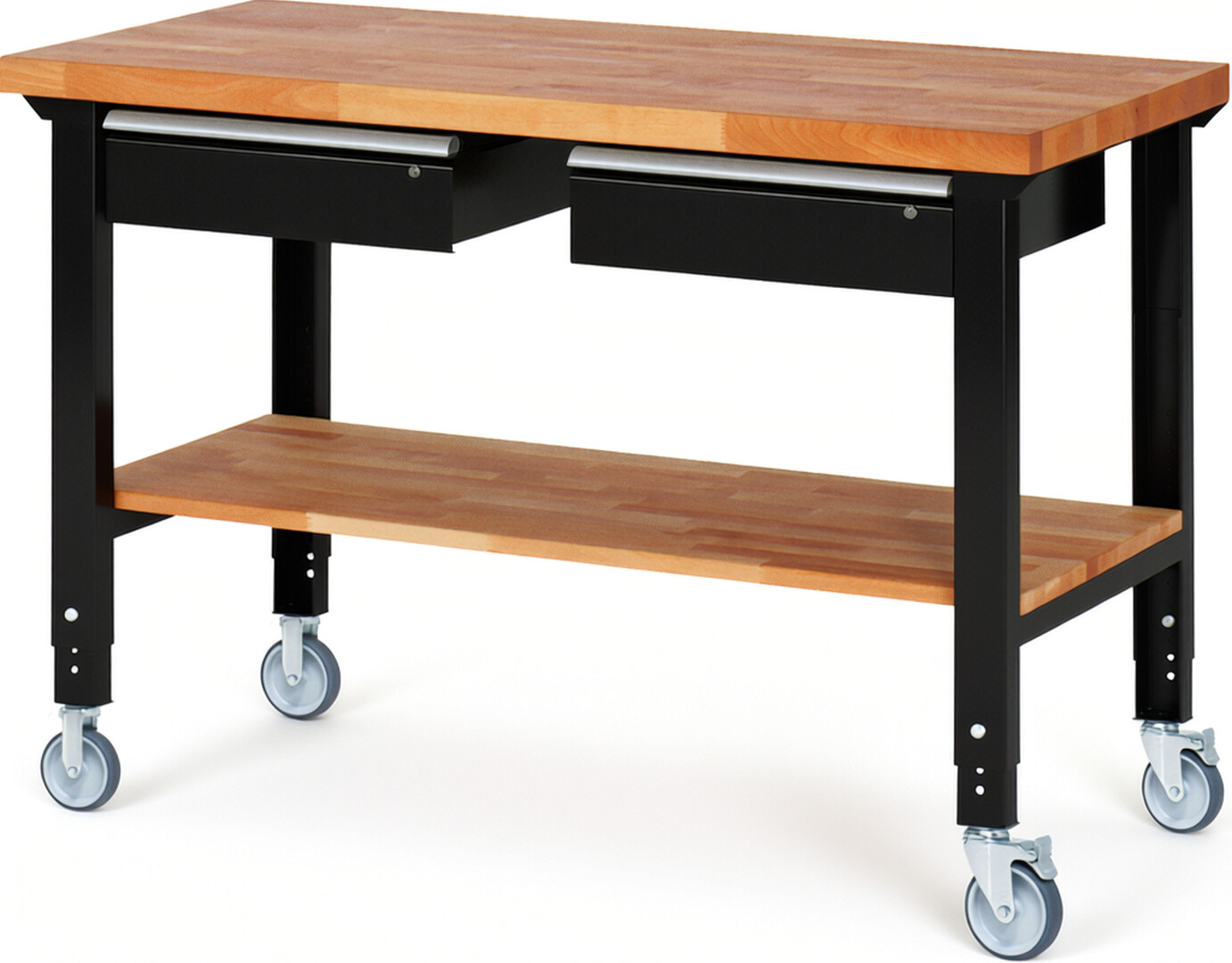 RAU Werkbank schwarz - Breite 150 cm - Tiefe 70 cm - Höhe 100 cm - Buche-Massiv Arbeitsplatte 40 mm