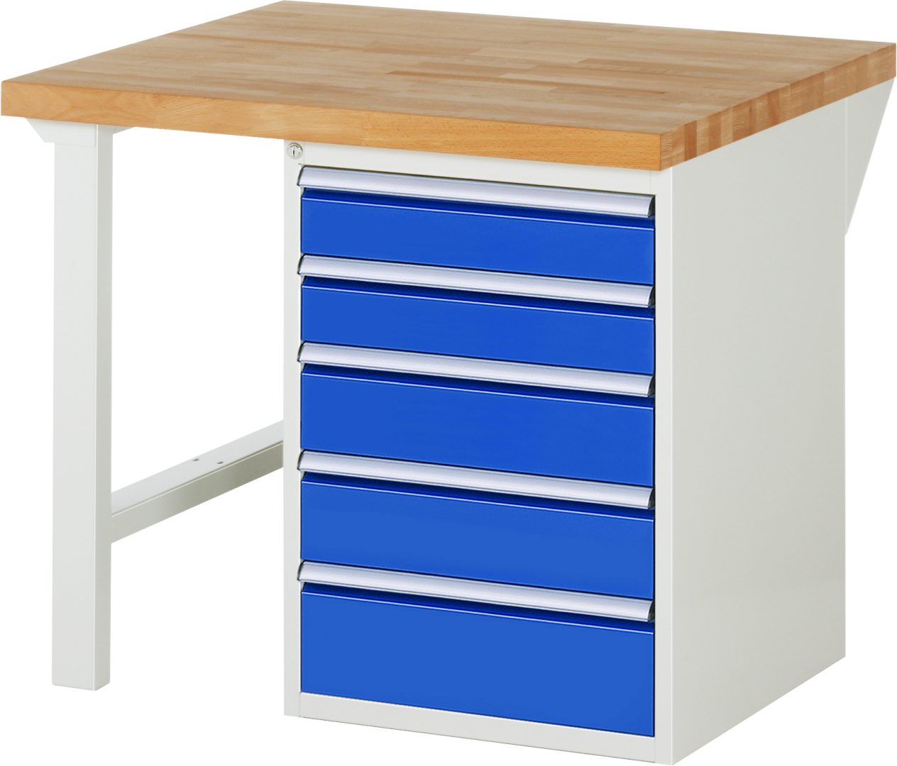 Werkbank Modell 7513 rot - schwarz, BxTxH 1000x900x840 mm,  Buche-Massiv Arbeitsplatte 40 mm,  5 Schubladen mit  Vollauszug 100 % und  SoftClosing