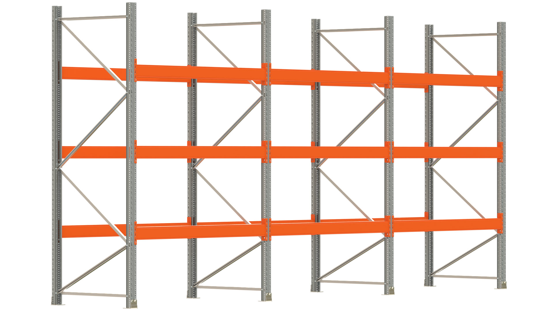 Palettenregal ARTUS - Breite 604 cm - Höhe 300 cm - Tiefe 110 cm - 3 Träger-Ebenen - max. Fachlast 3000 kg - 24 Palettenstellplätze