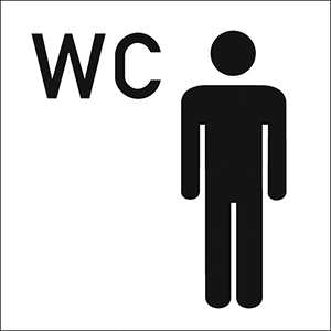 Hinweisschild, WC Herren, WC Zeichen + Mann, Folie selbstklebend, 150x150 mm