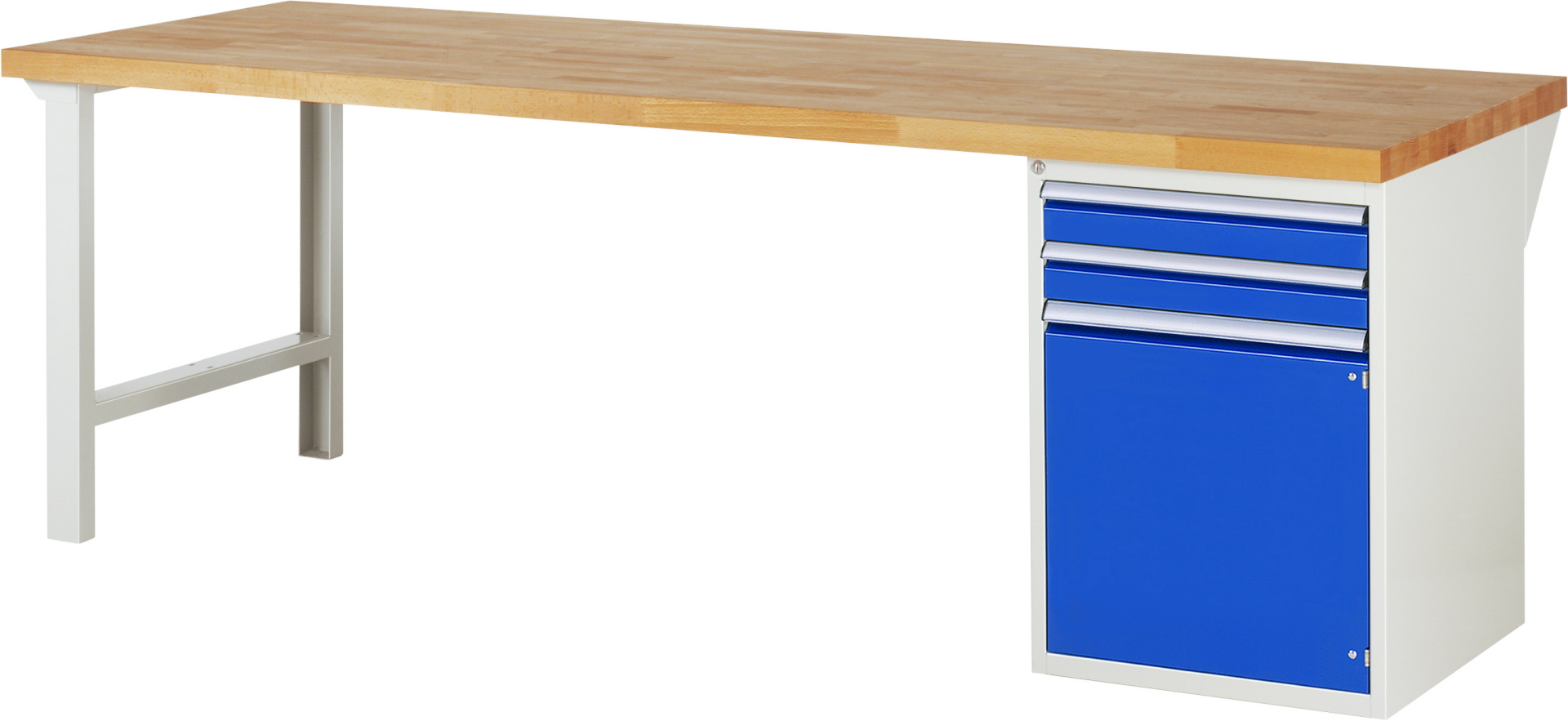 Werkbank Modell 7503 rot - schwarz, BxTxH 2500x900x890 mm,  Buche-Massiv Arbeitsplatte 40 mm,  2 Schubladen mit  Vollauszug 100 % und  SoftClosing