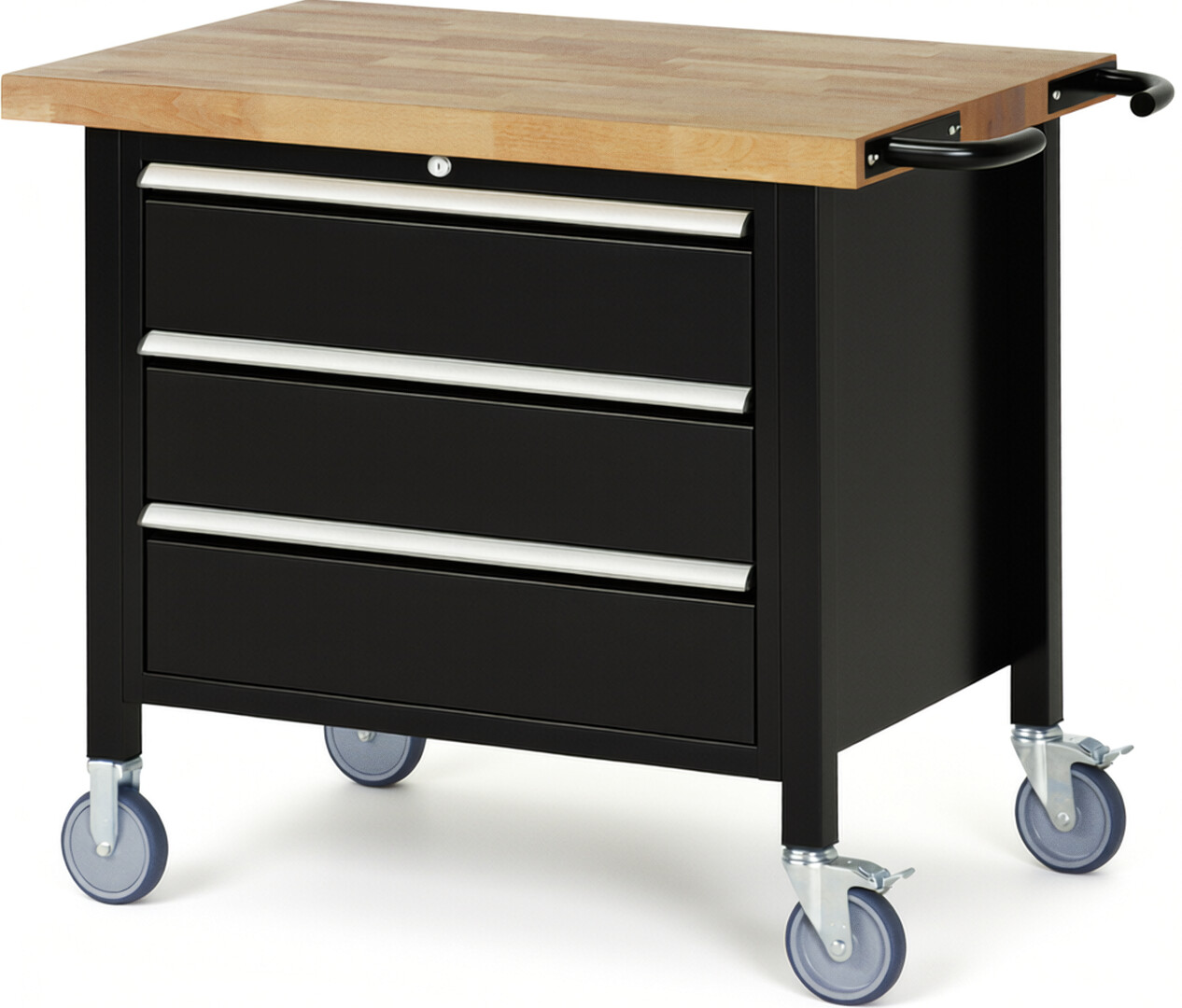 RAU Werkbank schwarz - Breite 100 cm - Tiefe 70 cm - Höhe 108 cm - Buche-Massiv Arbeitsplatte 40 mm