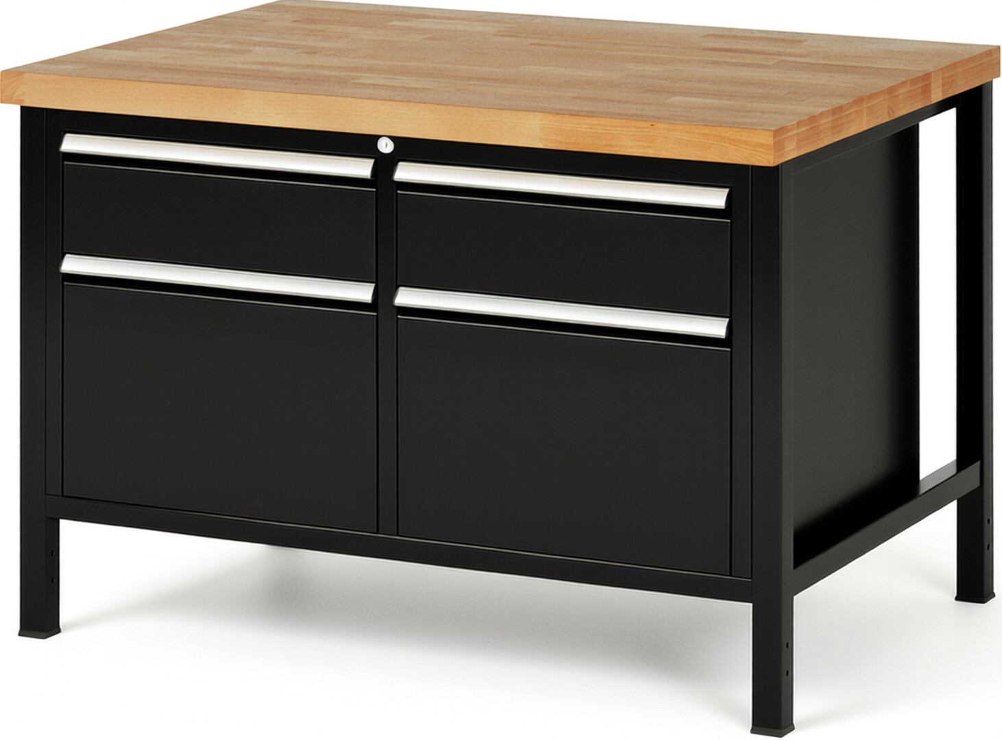 RAU Werkbank schwarz - Breite 125 cm - Tiefe 90 cm - Höhe 104 cm - Buche-Massiv Arbeitsplatte 40 mm