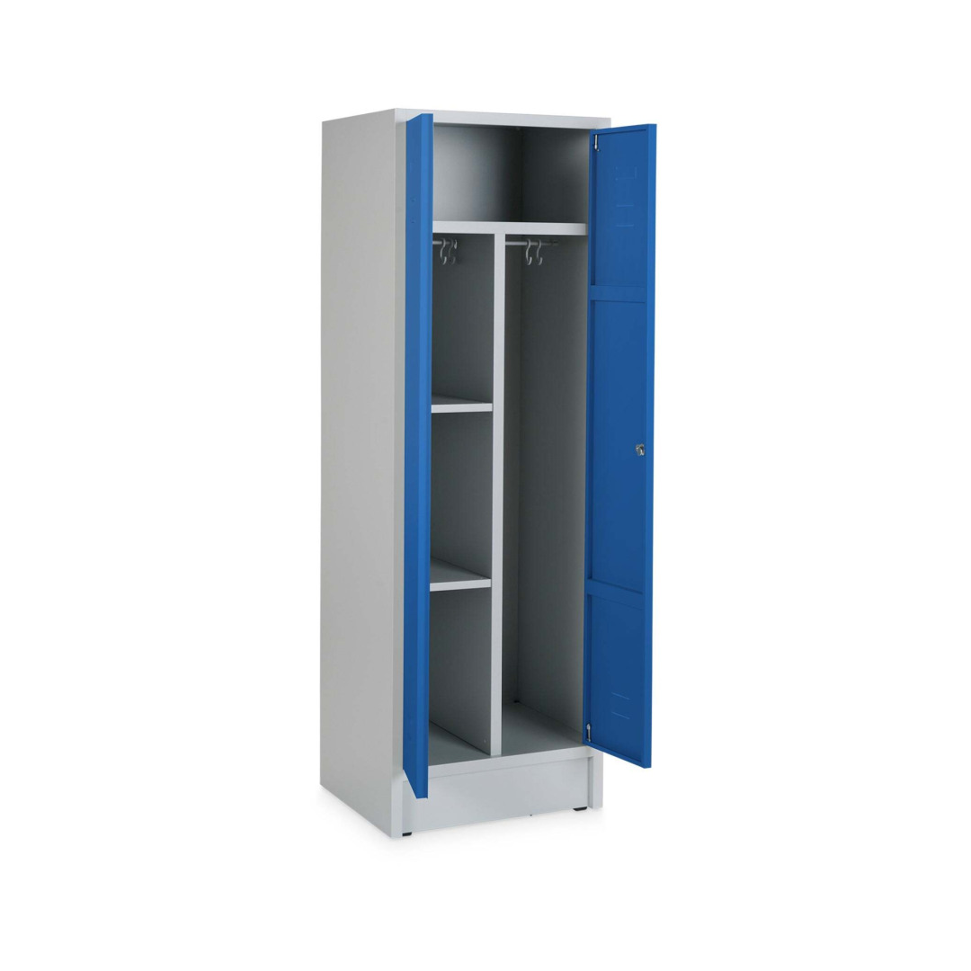 Wäschespind, 2 Abteile, Abteilbreite 30 cm, Höhe 180 cm, Breite 60 cm, RAL 7035 Lichtgrau / RAL 5010 Enzianblau
