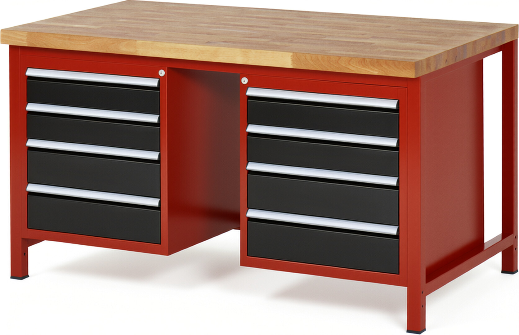 RAU Werkbank rot - schwarz - Breite 150 cm - Tiefe 90 cm - Höhe 84 cm - Buche-Massiv Arbeitsplatte 40 mm