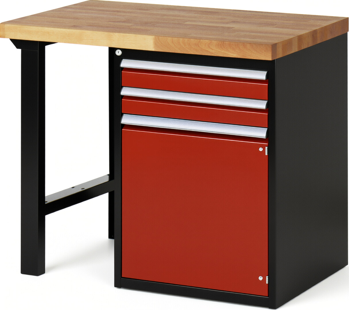 RAU Werkbank schwarz - rot - Breite 100 cm - Tiefe 70 cm - Höhe 84 cm - Buche-Massiv Arbeitsplatte 40 mm