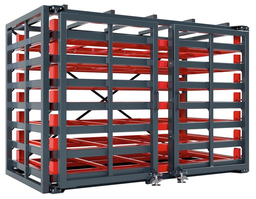 Schubfachregal für Bleche 4000x2000 mm, 7 Ebenen mit Tiefenauflage + starre Dachablage, Fachlast 2500kg