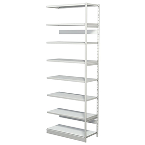 Aktenregal, Büroregal - Steckregal ohne Rückwand, Anbaufeld, 8 Fachböden, 7 OH, BxTxH 960x400x2600 mm, lichtgrau