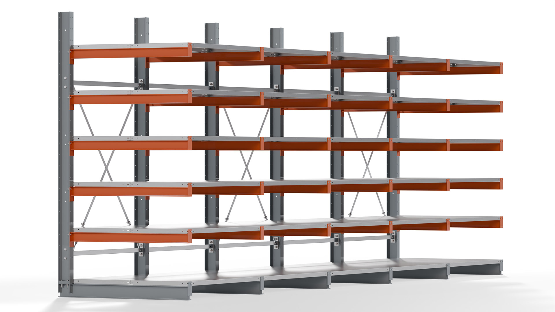 Kragarmregal KARL basic - lackiert - Breite: 640 cm - Höhe: 250 cm - Tiefe: 120 cm - Traglast je Kragarm: 370 kg - einseitig