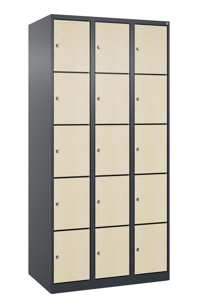 Fächerschrank mit MDF Türen, Breite 90 cm, Höhe 185 cm, Tiefe 50 cm, 15 Fächer