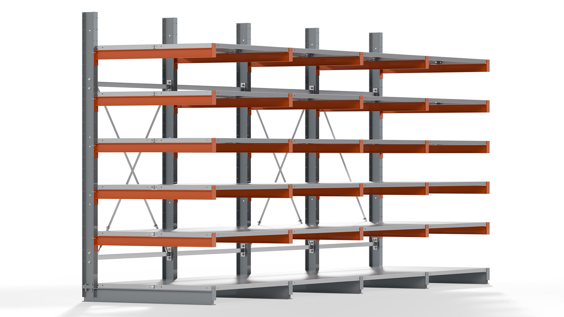 Kragarmregal KARL basic - lackiert - Breite: 512 cm - Höhe: 250 cm - Tiefe: 120 cm - Traglast je Kragarm: 370 kg - einseitig