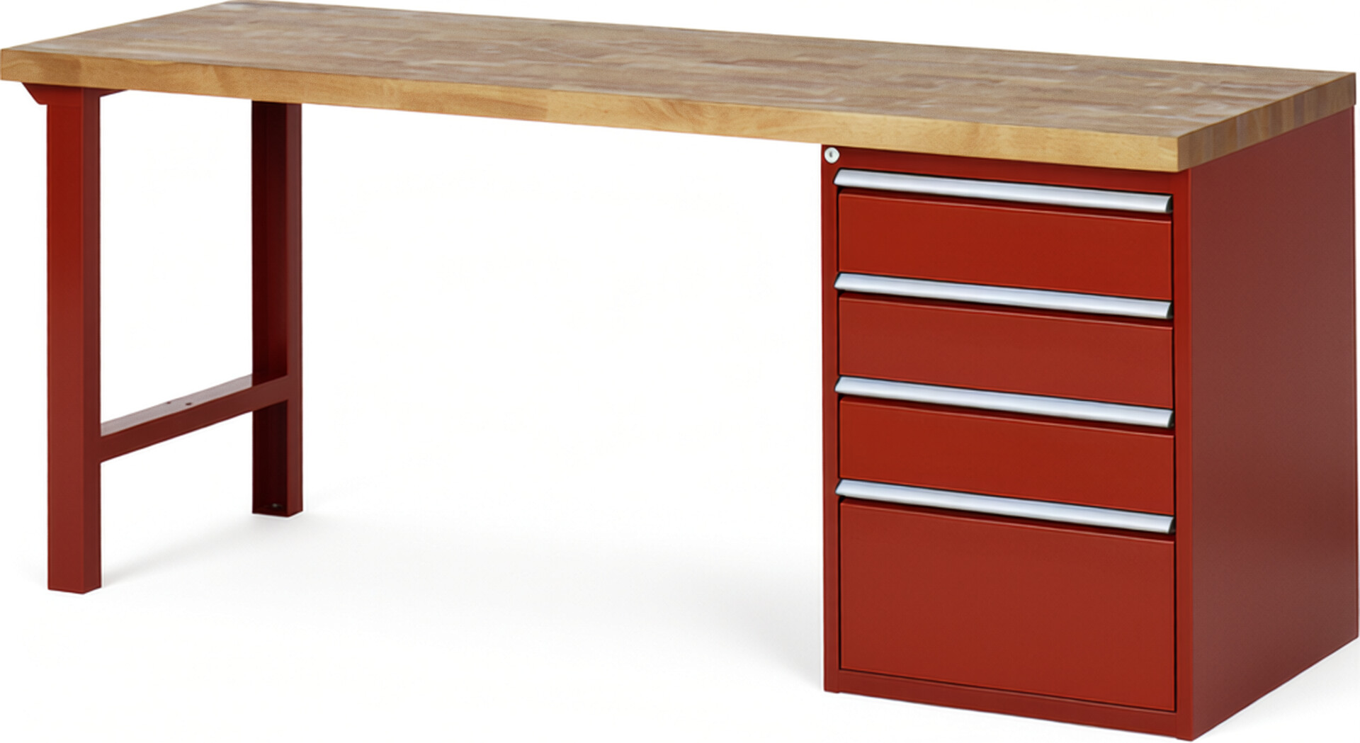 RAU Werkbank rot - Breite 200 cm - Tiefe 70 cm - Höhe 89 cm - Buche-Massiv Arbeitsplatte 40 mm