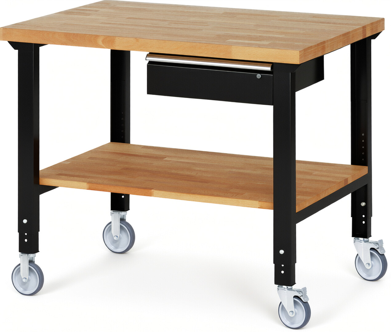 RAU Werkbank schwarz - Breite 125 cm - Tiefe 90 cm - Höhe 100 cm - Buche-Massiv Arbeitsplatte 40 mm