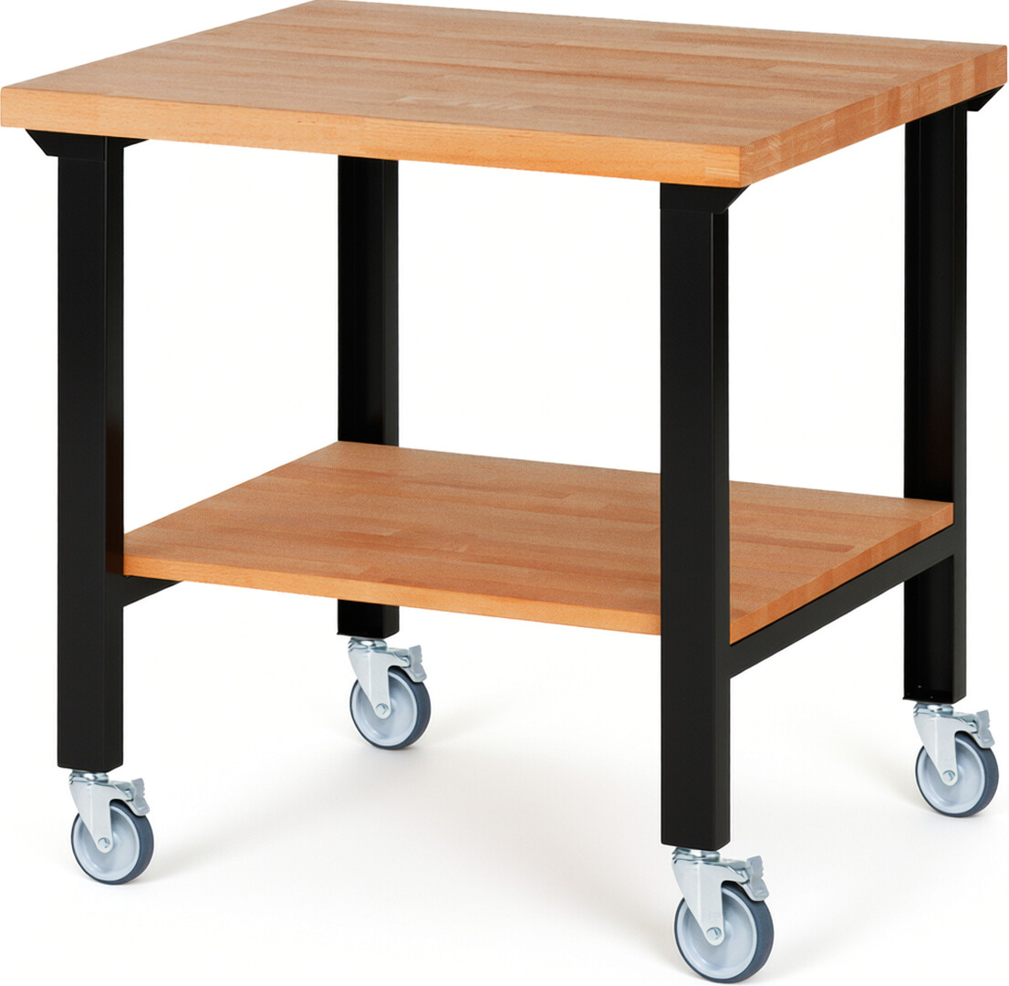 RAU Werkbank schwarz - Breite 100 cm - Tiefe 90 cm - Höhe 100 cm - Buche-Massiv Arbeitsplatte 40 mm