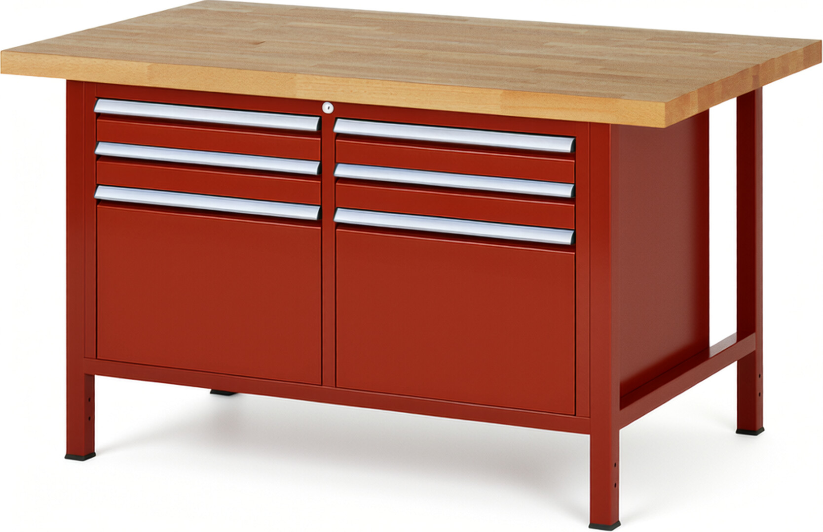 RAU Werkbank rot - Breite 150 cm - Tiefe 90 cm - Höhe 84 cm - Buche-Massiv Arbeitsplatte 40 mm