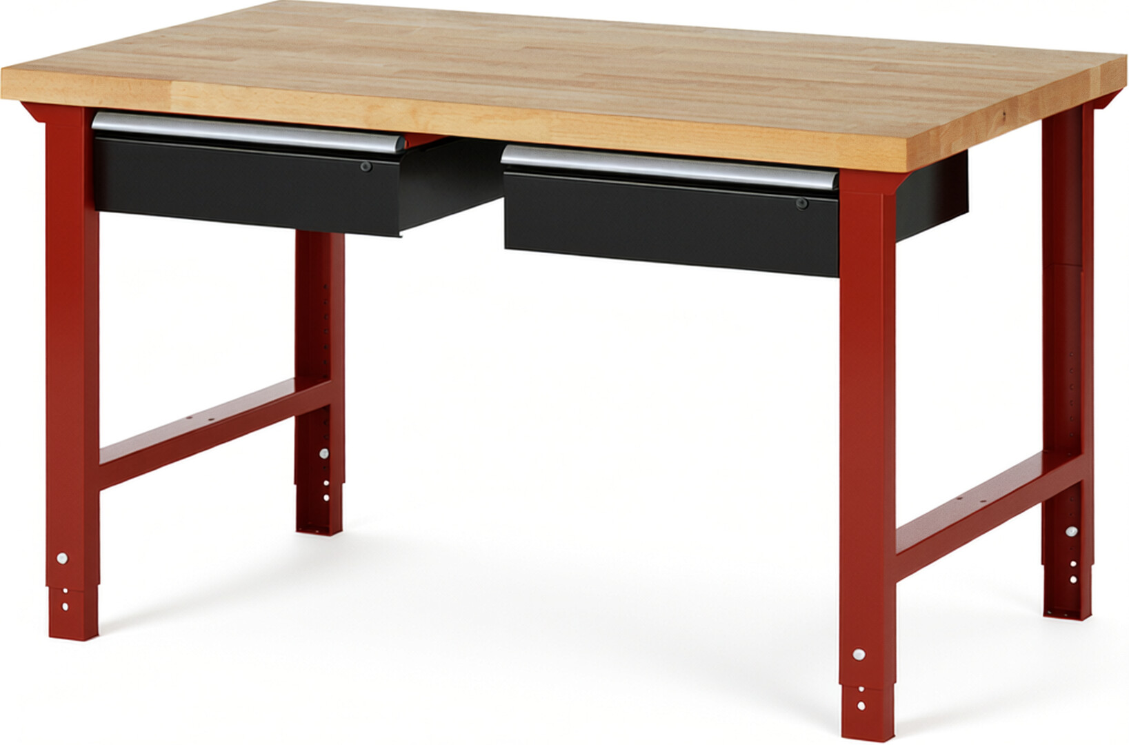 RAU Werkbank rot - schwarz - Breite 150 cm - Tiefe 90 cm - Höhe 114 cm - Buche-Massiv Arbeitsplatte 40 mm