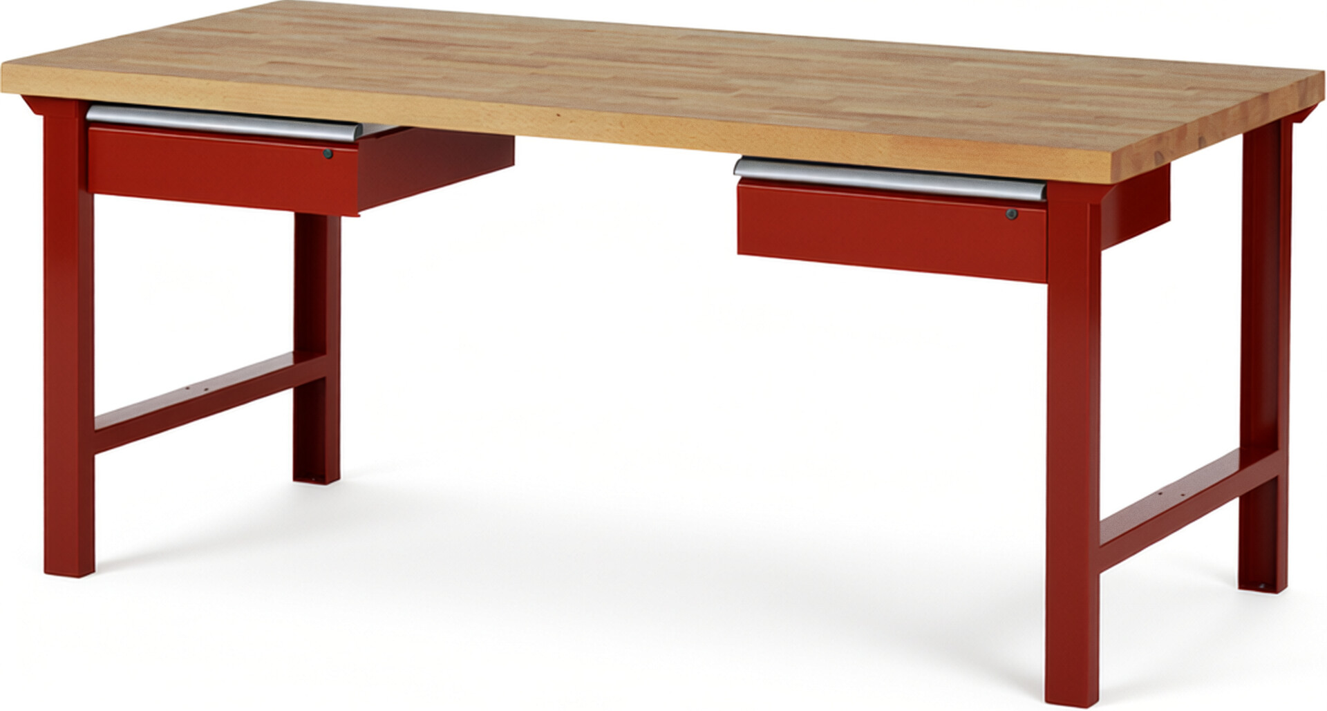 RAU Werkbank rot - Breite 200 cm - Tiefe 90 cm - Höhe 84 cm - Buche-Massiv Arbeitsplatte 40 mm