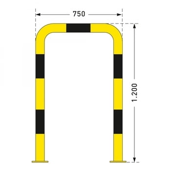 Rammschutz-Bügel Indoor, Anfahrschutz aus Gütestahl, hochbelastbar, 1.200 mm Höhe, 750 mm Breite, gelb kunststoffbeschichtet