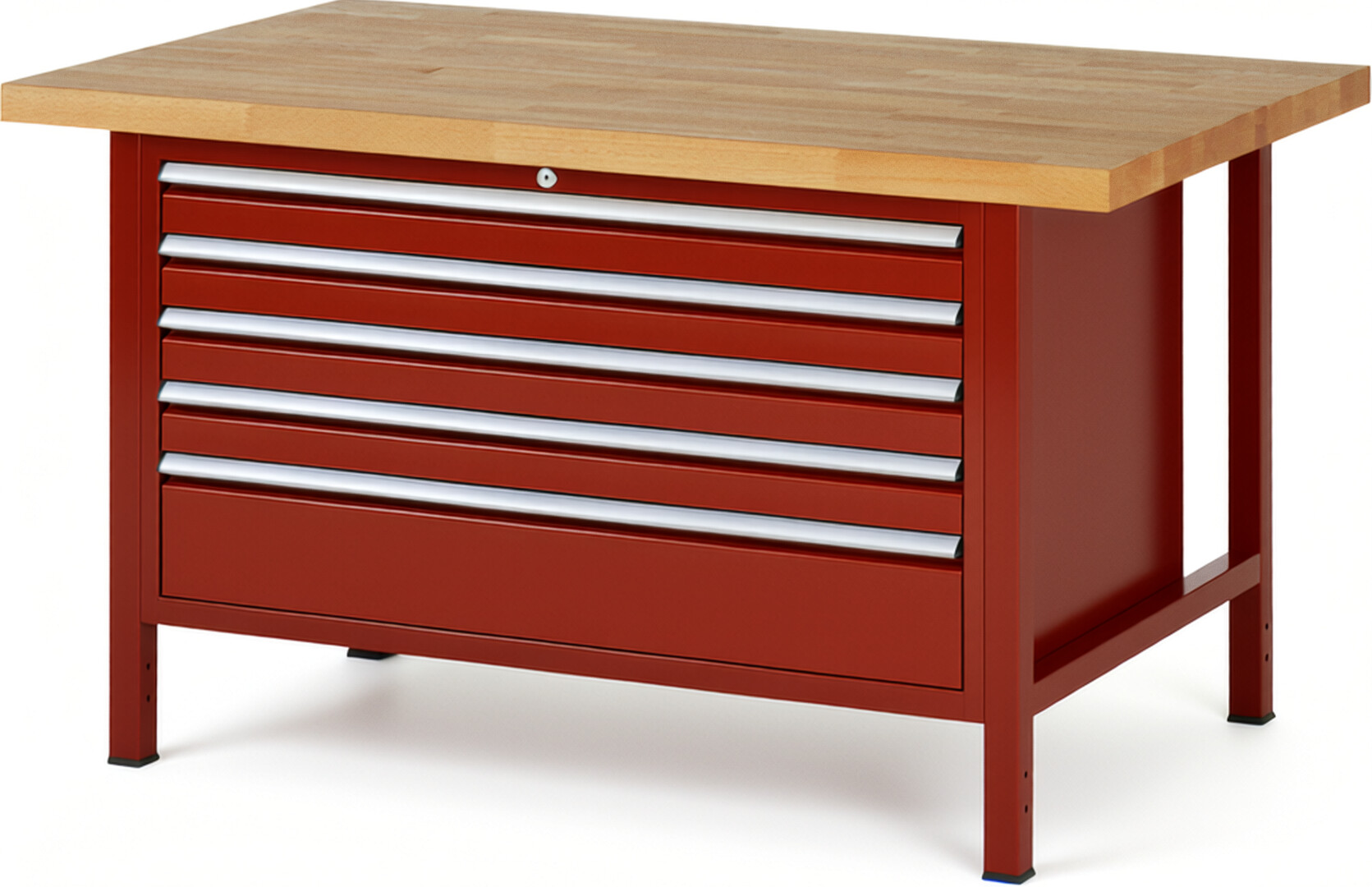 RAU Werkbank rot - Breite 150 cm - Tiefe 90 cm - Höhe 84 cm - Buche-Massiv Arbeitsplatte 40 mm