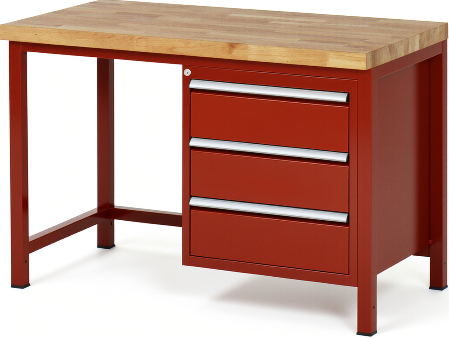 RAU Werkbank rot - Breite 125 cm - Tiefe 70 cm - Höhe 104 cm - Buche-Massiv Arbeitsplatte 40 mm