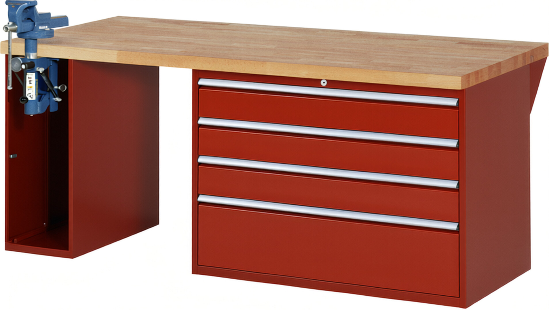 RAU Werkbank rot - Breite 200 cm - Tiefe 90 cm - Höhe 89 cm - Buche-Massiv Arbeitsplatte 40 mm