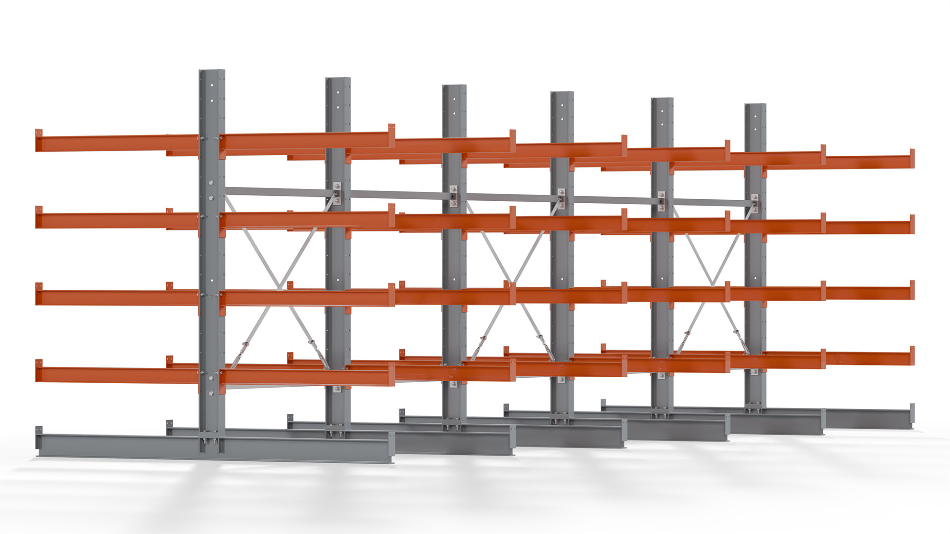 Kragarmregal KARL basic - lackiert - Breite: 640 cm - Höhe: 200 cm - Tiefe: 100 cm - Traglast je Kragarm: 450 kg - beidseitig
