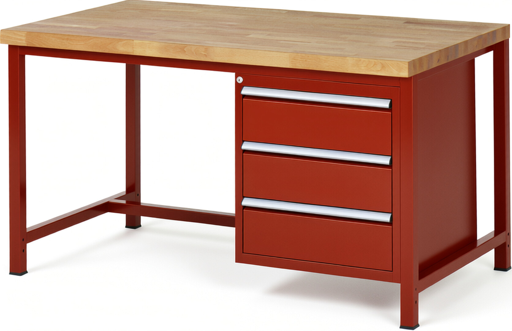 RAU Werkbank rot - Breite 150 cm - Tiefe 90 cm - Höhe 84 cm - Buche-Massiv Arbeitsplatte 40 mm