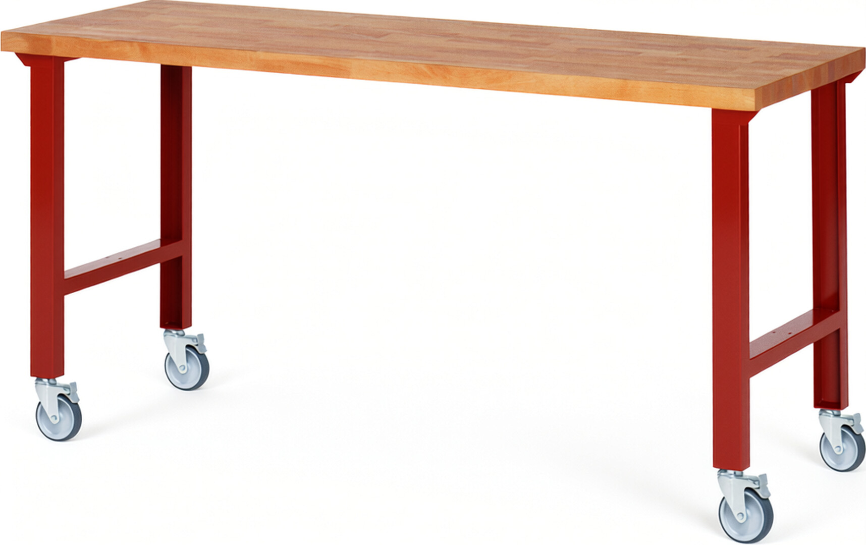 Fahrbare Werkbank Modell 7000 rot, BxTxH 2000x700x1000 mm,  Buche-Massiv Arbeitsplatte 40 mm
