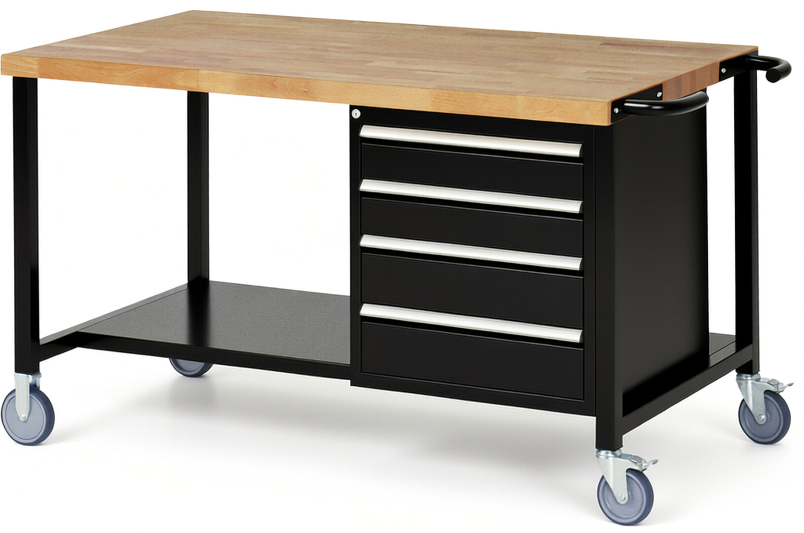 RAU Werkbank schwarz - Breite 150 cm - Tiefe 90 cm - Höhe 88 cm - Buche-Massiv Arbeitsplatte 40 mm