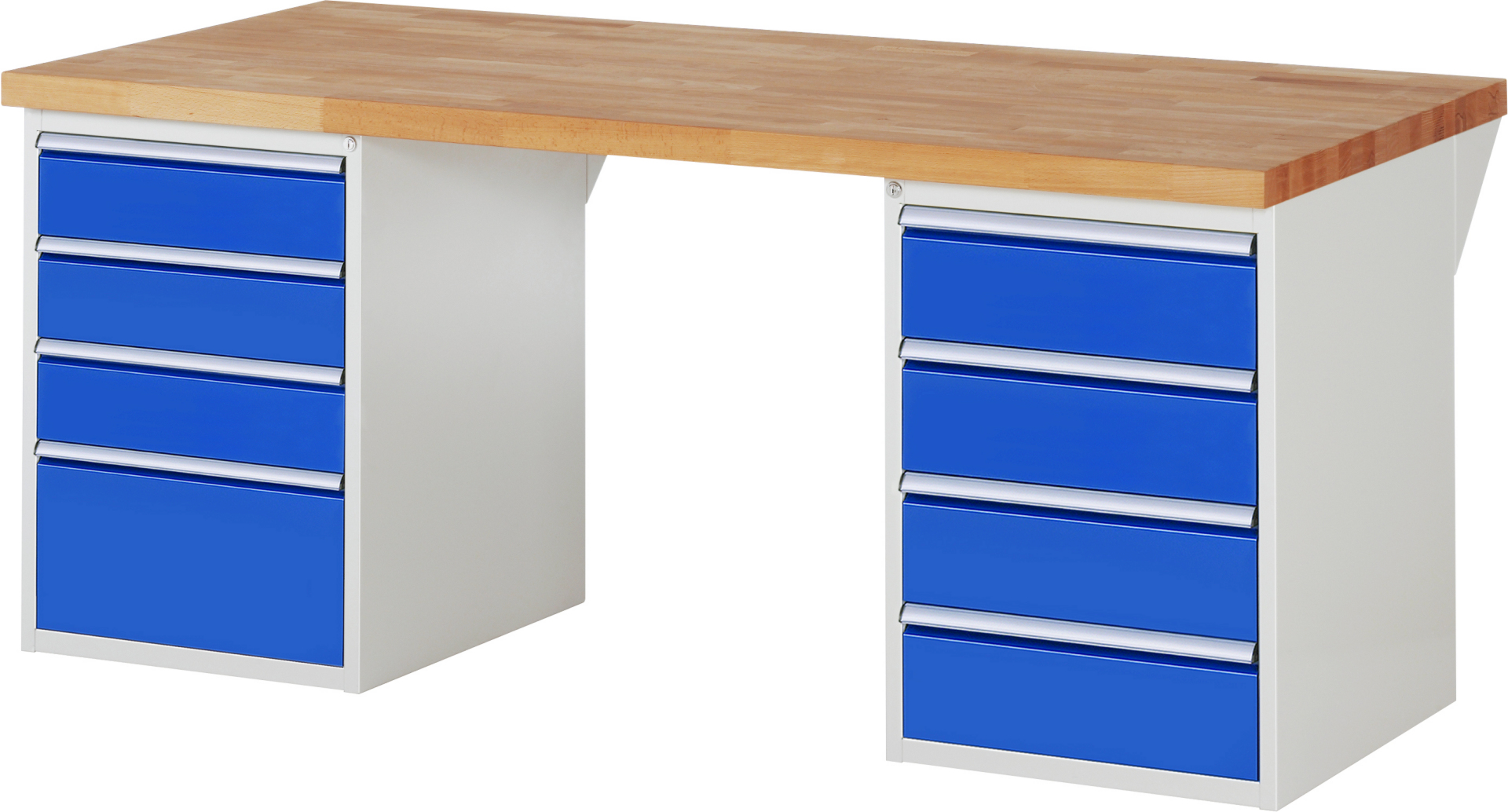 Werkbank Modell 7820 rot - schwarz, BxTxH 2000x900x840 mm,  Buche-Massiv Arbeitsplatte 40 mm,  8 Schubladen mit  Auszug 90 %