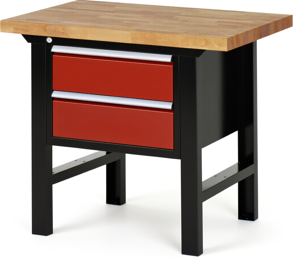 RAU Werkbank schwarz - rot - Breite 100 cm - Tiefe 70 cm - Höhe 84 cm - Buche-Massiv Arbeitsplatte 40 mm